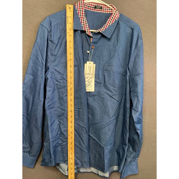 Coofandy Men's Denim Button-Up Shirt XXL Classic Fit Plaid Collar Flip Cuff - Picture 4 of 6